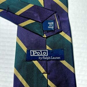 Handmade Polo Ralph Lauren 100% Silk Purple Green Gold Tie